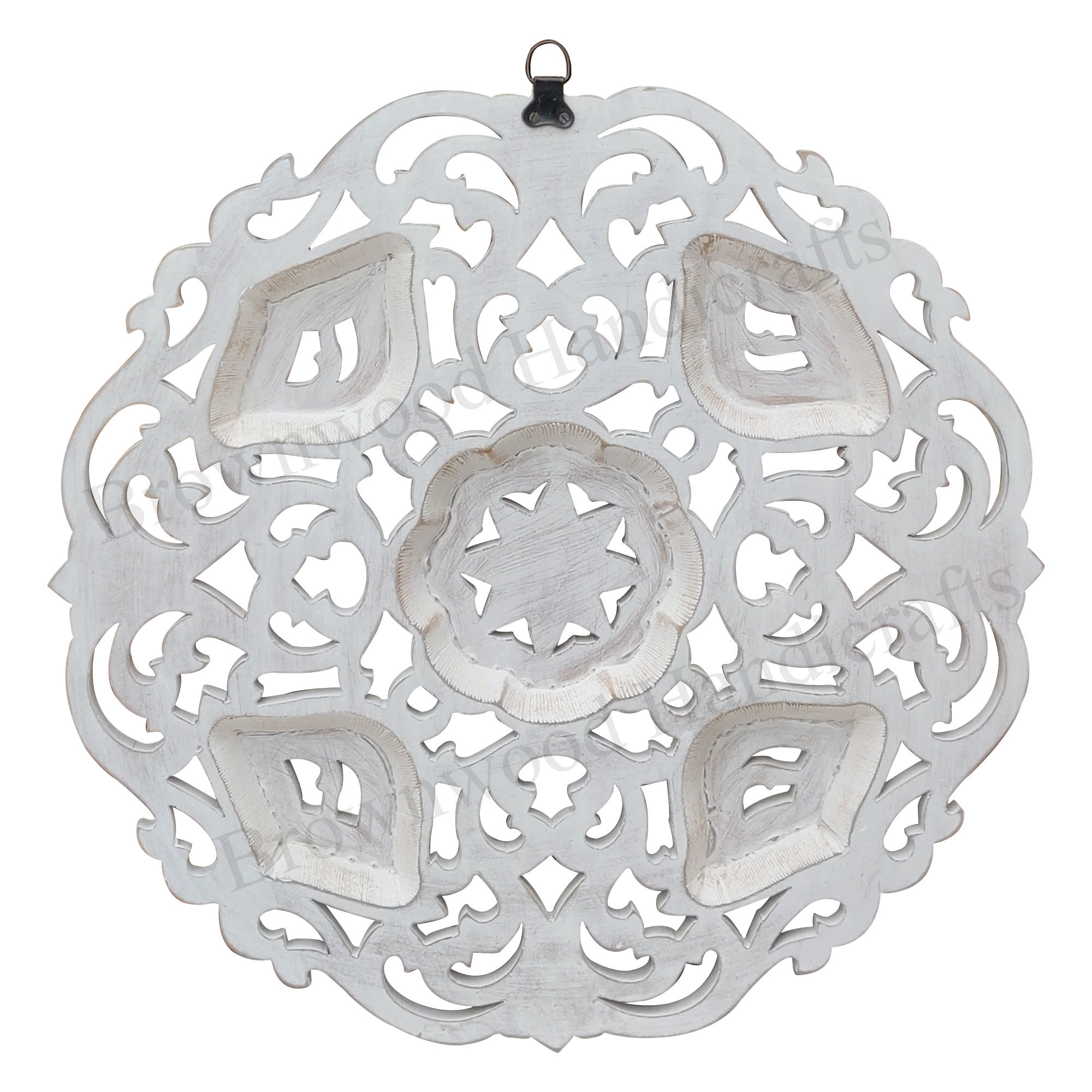 Mdf Carved Wall Panel - 45 X 45 Inch, Burnt White Antique Finish | Hand Carved Design, 15 Mm Thick Mdf Wood Panel, Round Shape