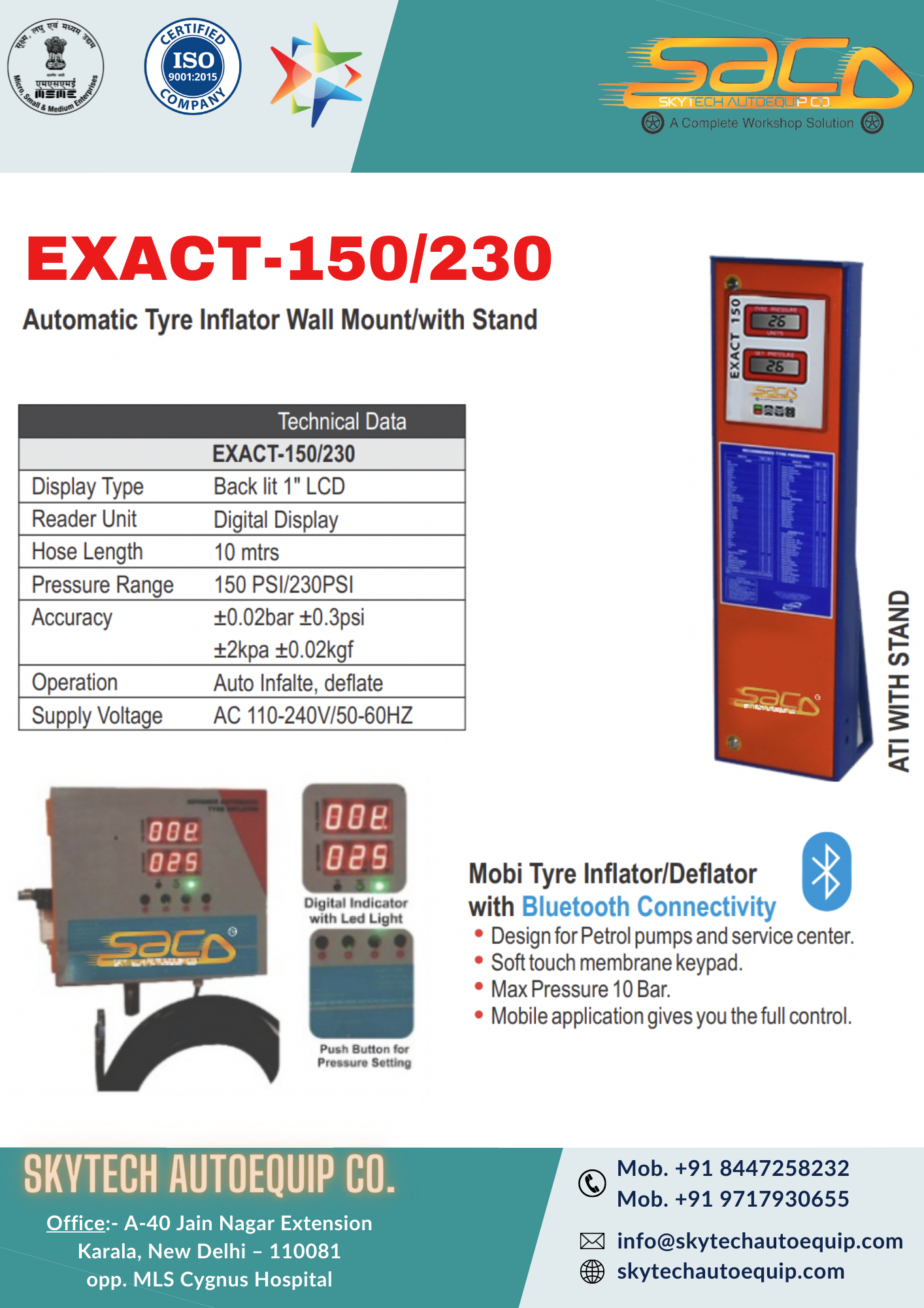 Mobi Tyre Inflator/deflator - Bluetooth Connectivity, 10 Bar Max Pressure, Soft-touch Membrane Keypad, Mobile App Control, Wall Mounted Or Stand Option