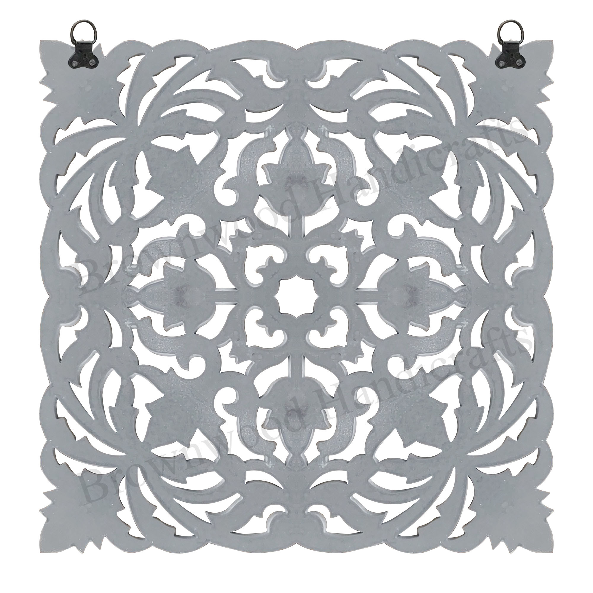 Mdf Carved Wall Panel - 45 X 45 Inch , Dual White Green Antique Finish, Hand Carved Design