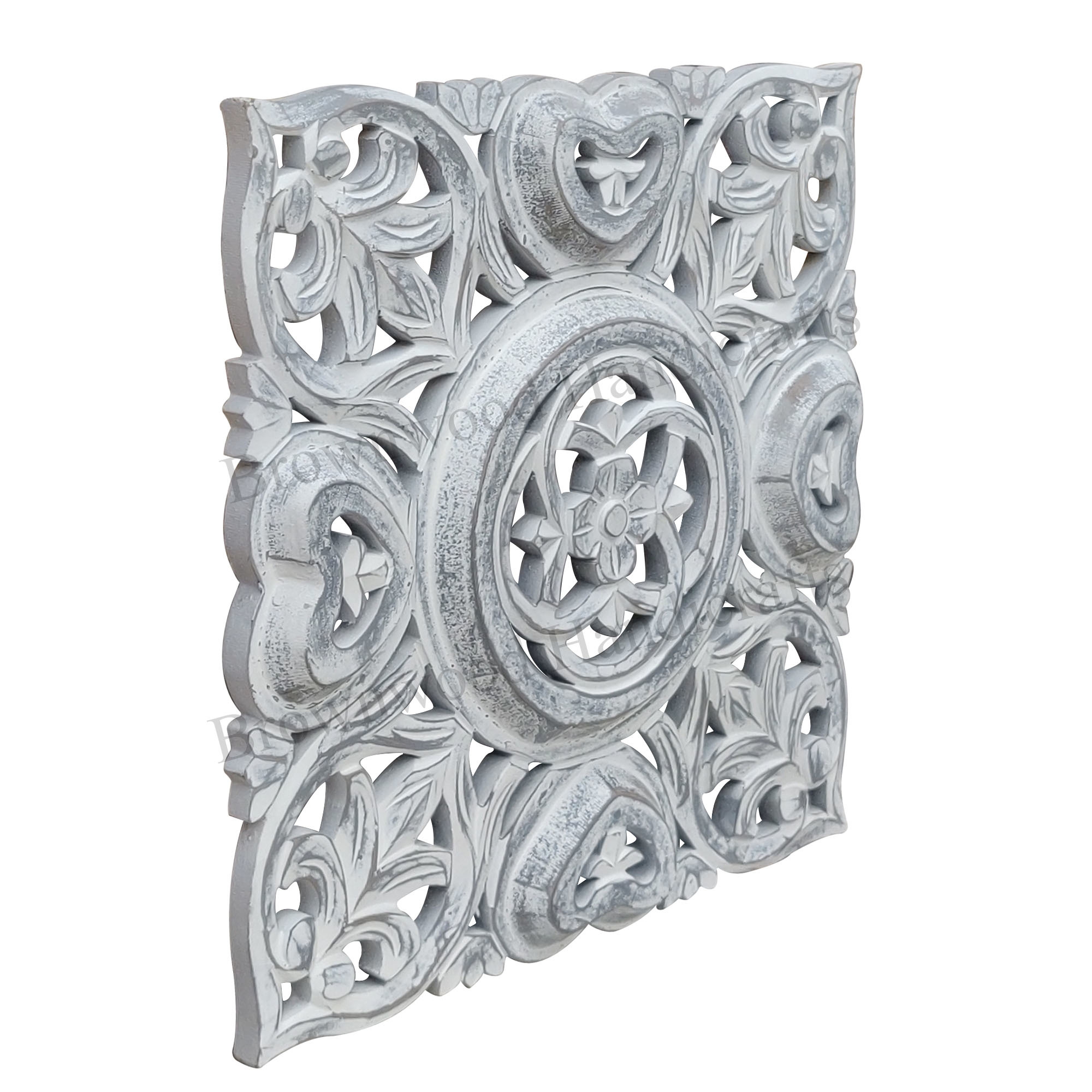 Mdf Carved Wall Panel - 60 X 60 Inches, Burnt White Antique Finish | Beautiful Hand Carved Design, 15 Mm Thickness