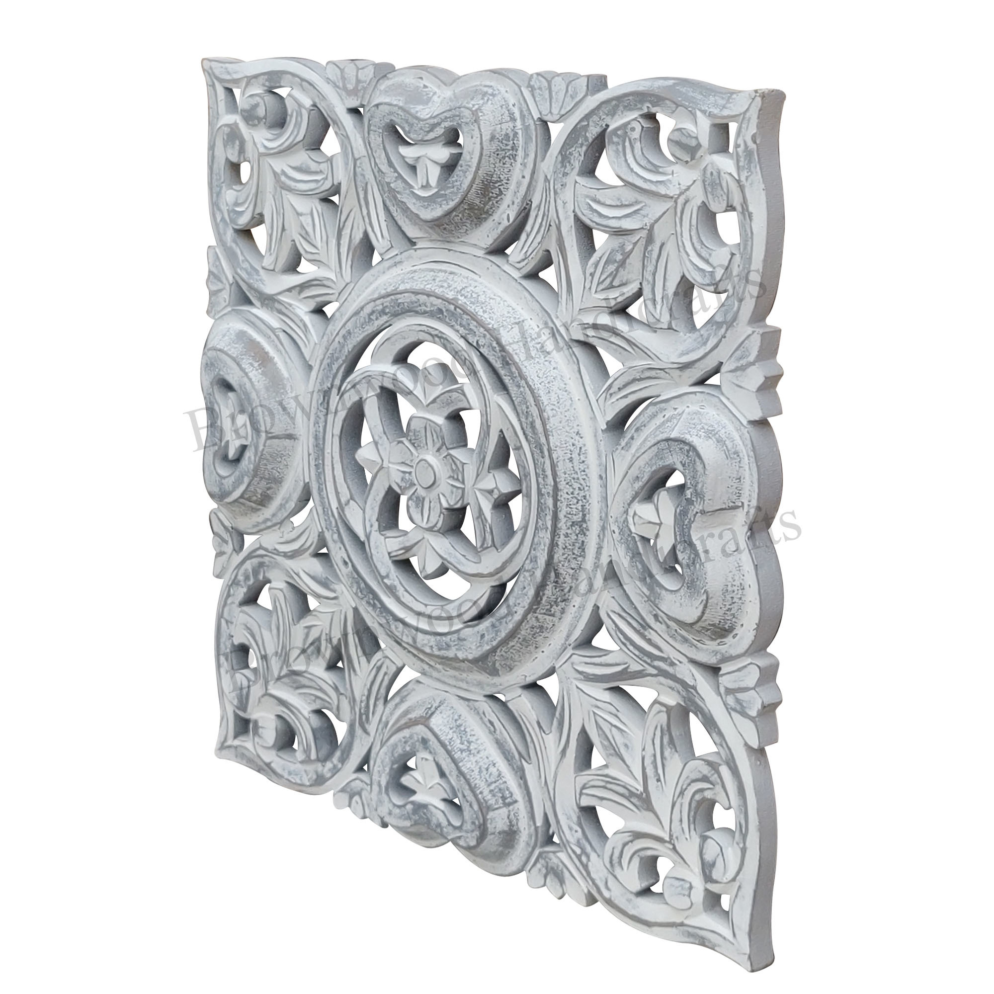 Mdf Carved Wall Panel - 60 X 60 Inches, Burnt White Antique Finish | Beautiful Hand Carved Design, 15 Mm Thickness