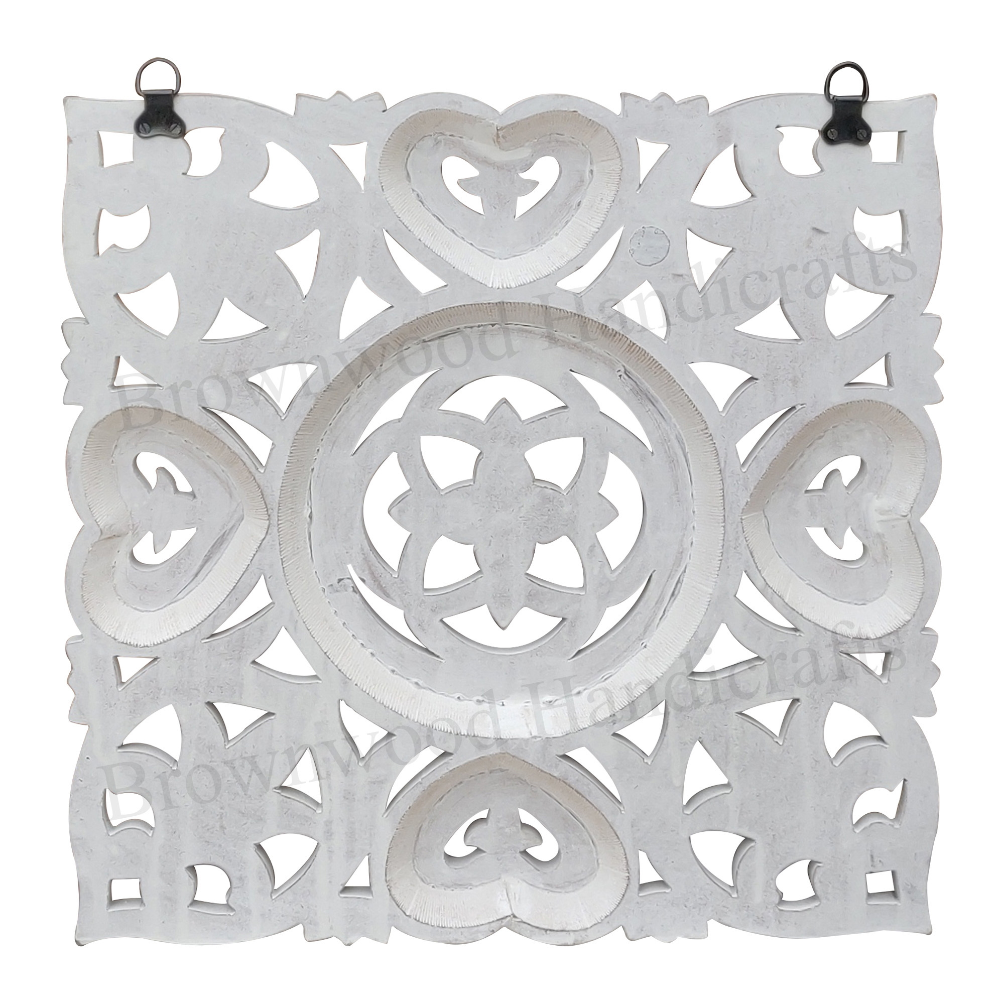 Mdf Carved Wall Panel - 60 X 60 Inches, Burnt White Antique Finish | Beautiful Hand Carved Design, 15 Mm Thickness