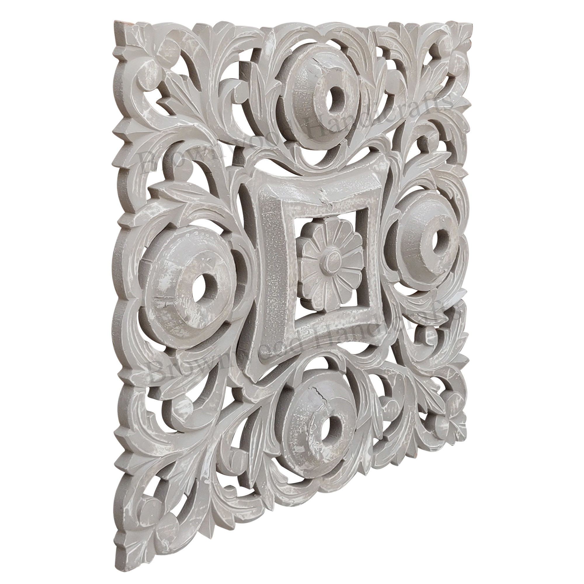 Mdf Carved Wall Panel - 45 X 45 Inches, Dual White Green Antique Finish | Beautiful Square Shaped Hand Carved Design Crafted From Mdf Wood