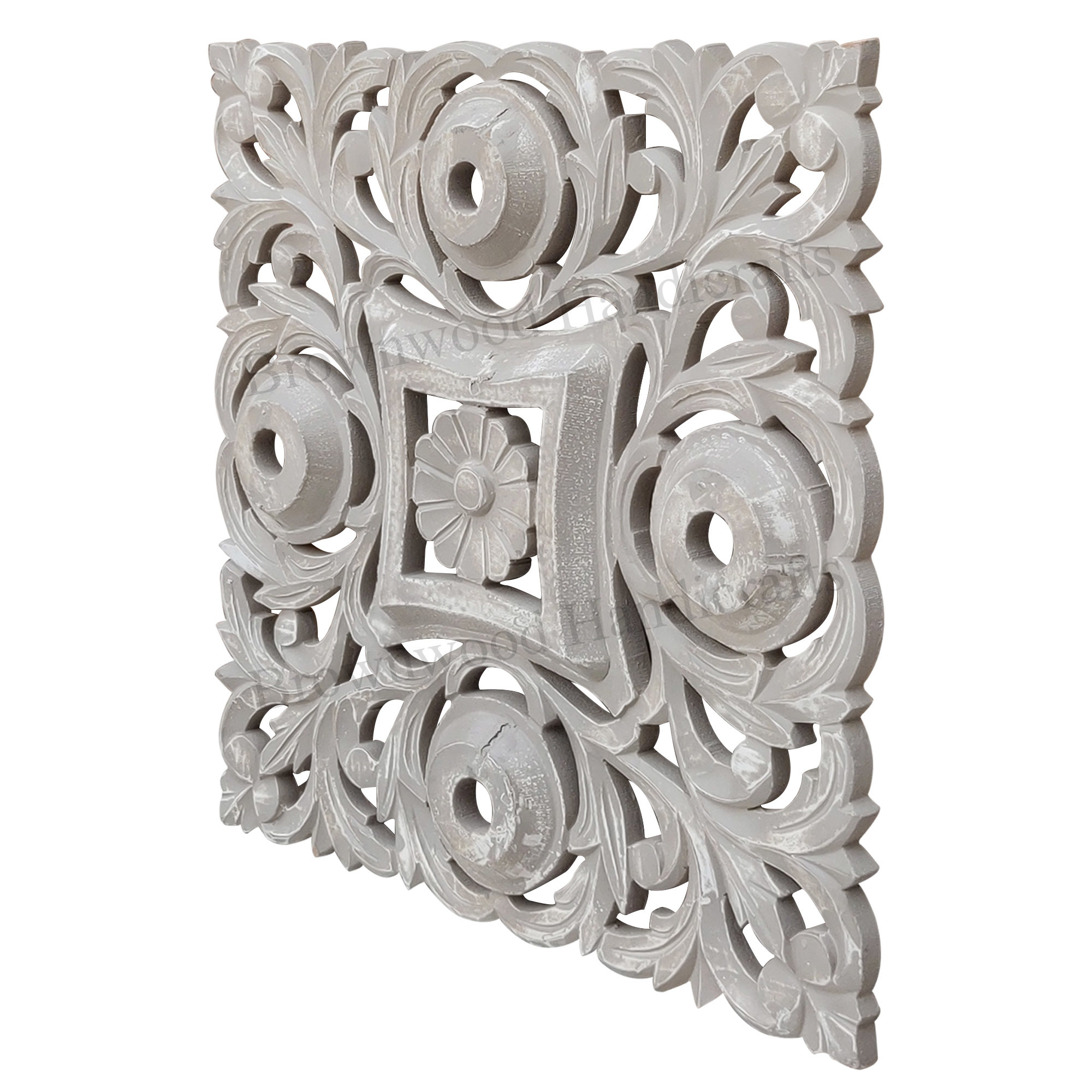 Mdf Carved Wall Panel - 45 X 45 Inches, Dual White Green Antique Finish | Beautiful Square Shaped Hand Carved Design Crafted From Mdf Wood