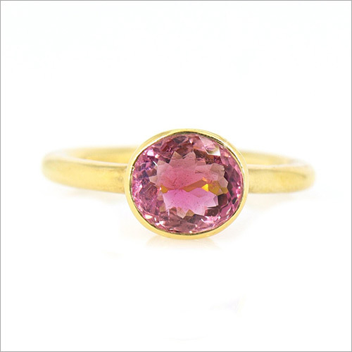 पिंक टूमलाइन गोल्ड स्टैकिंग रिंग, डेंटी रिंग