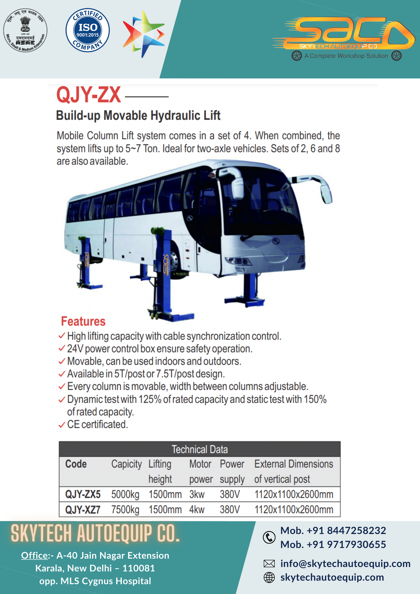 Mobile Column Lift System - 4 Post, 5000 Kg Capacity | 1500mm Height, 24v Safety Control, Ce Certified