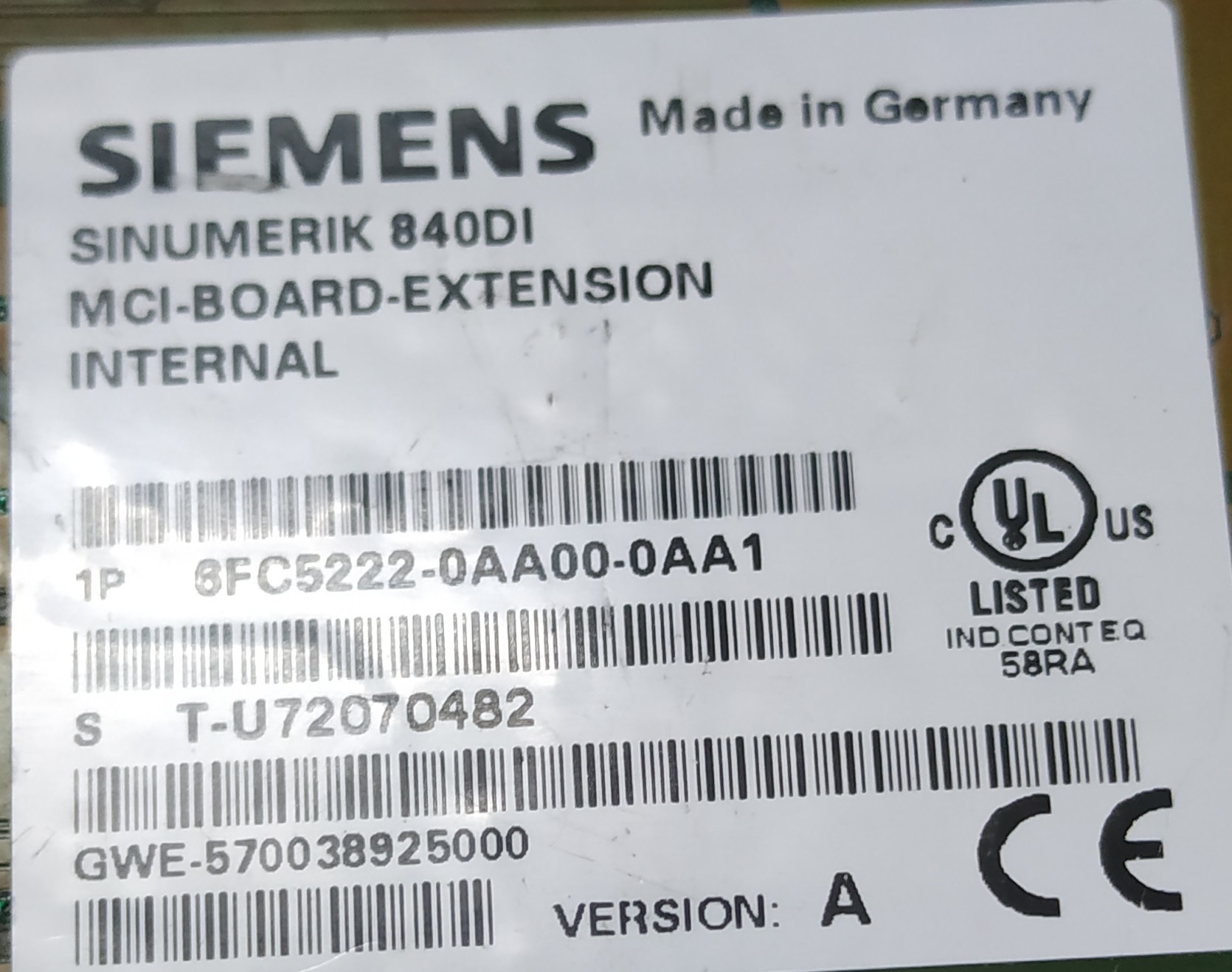 Siemens Circuit Board 6fc5222-0aa00-0aa1