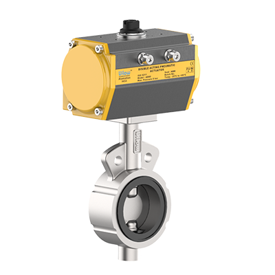 Stainless Steel Butterfly Valve - 8" Wafer, Silver Color | Pneumatic Actuator, Low Pressure Loss, Flow Control