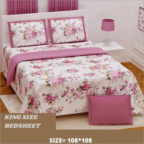 Rosy Pink Floral Design King Size Bedsheet With Set Of 2 Pillow Cover Application: Household