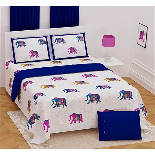 Elephant Design Kantha Pattern Bedsheet With Set Of 2 Cushion Cover Application: Household