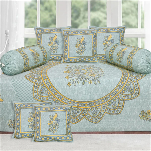 Sage Flower Design Diwan Set 5 Cushion Cover + 2 Bolster Cover Application: Household
