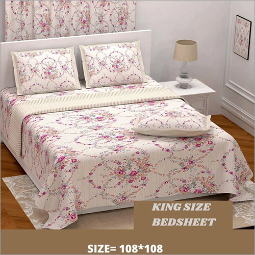 Light Pink Floral Design King Size Bedsheet With Set Of 2 Pillow Cover Application: Household