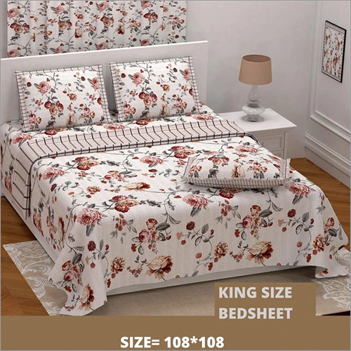 Floral Cream Printed King Size Bedsheet With Set Of 2 Pillow Cover Application: Household