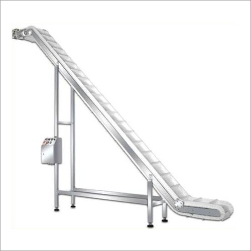 Inclined Cleat Belt Conveyor - Mild Steel, 10-20 Feet Length, White Color | Motor Driven, Customized Height and Width, Nylon Fabric Belt
