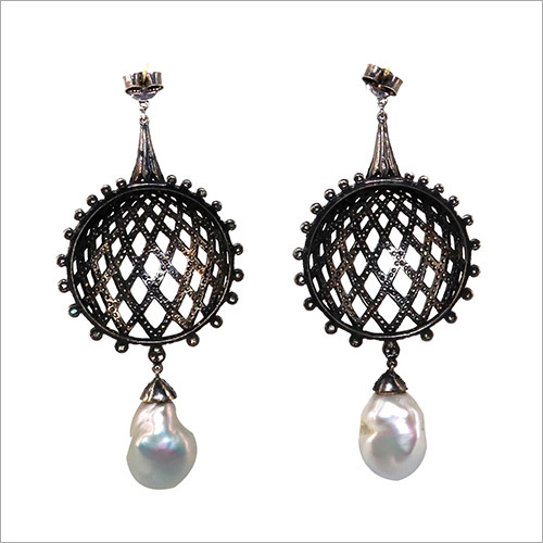 Exclusively Designed vintage replica Victorian Earrings studded with pearl & Diamonds set