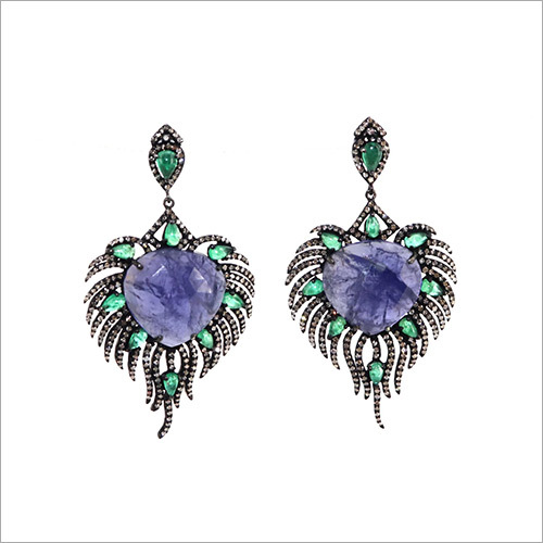 Exclusively Designed vintage replica Victorian Earrings studded with emerald