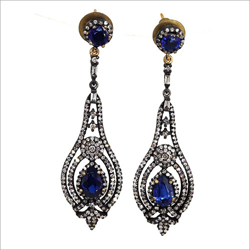 Exclusively Designed vintage replica Victorian Earrings studded with Natural Kynite and natural Diamonds