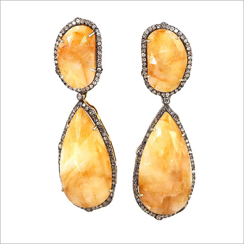 Exclusively Designed vintage replica Victorian Earrings studded with natural yellow sapphires & natural Diamonds