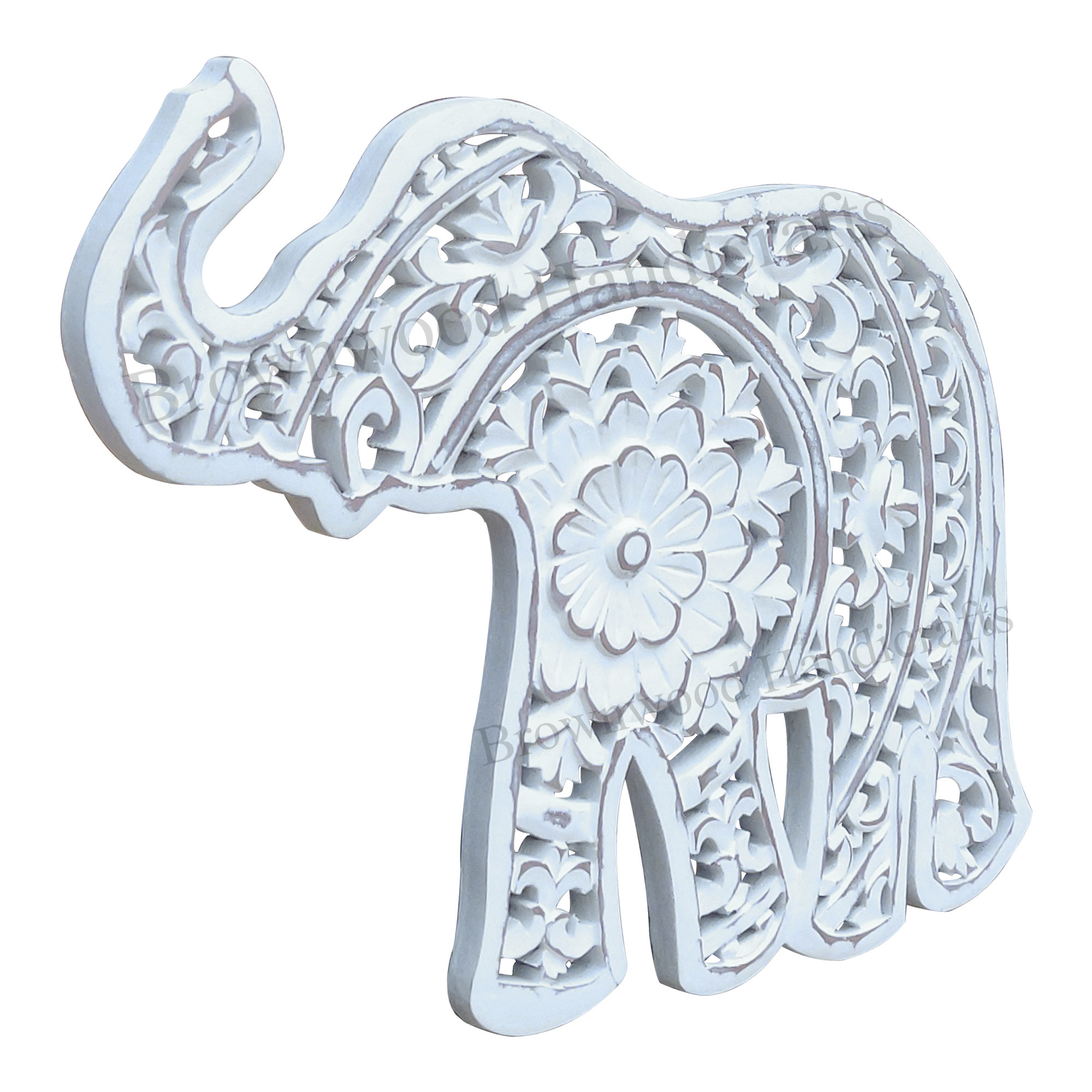 Mdf Carved Wall Panel - Wood Material, 17 X 12 Inch, Burnt White Antique Color | Hand-carved Elephant-shaped Design, Ideal For Amazon Resellers