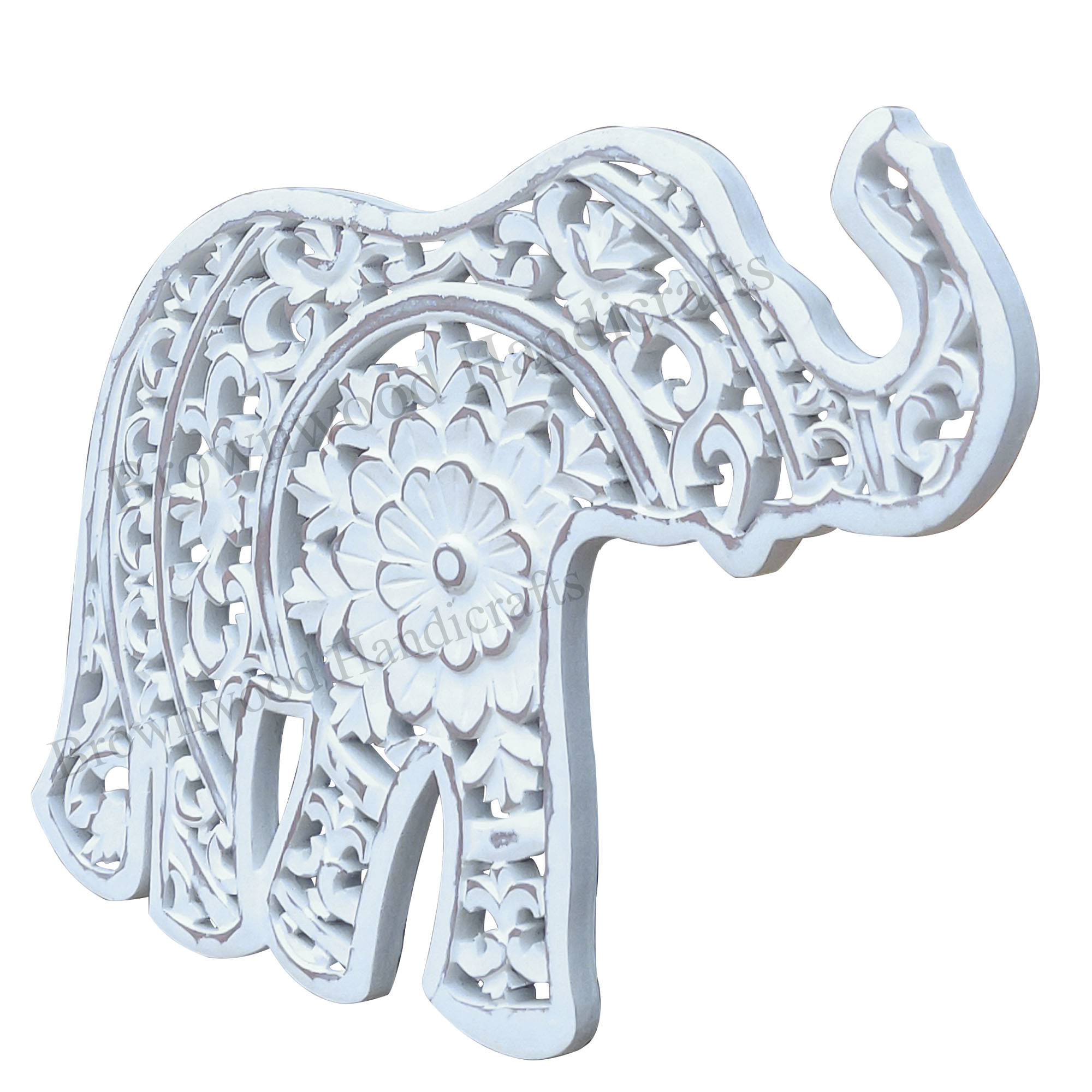 Mdf Carved Wall Panel - Wood Material, 17 X 12 Inch, Burnt White Antique Color | Hand-carved Elephant-shaped Design, Ideal For Amazon Resellers