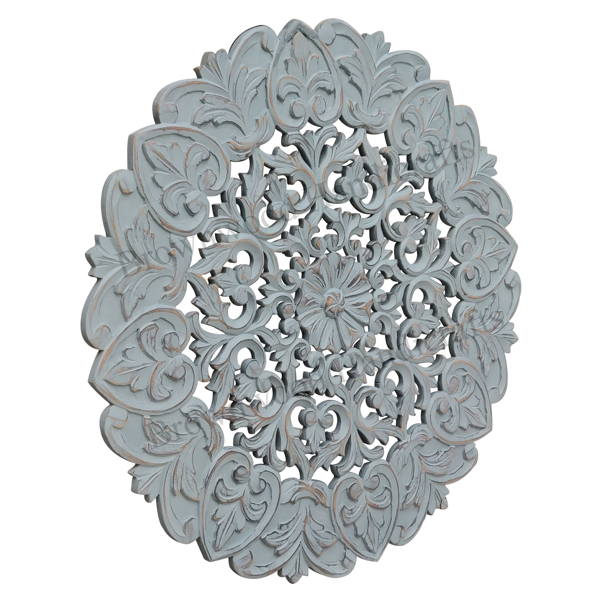Mdf Hand Carved Wall Panel - 60 X 60 Inches, Burnt Grey Antique Finish | Beautiful Round Design, Perfect For Amazon Resellers