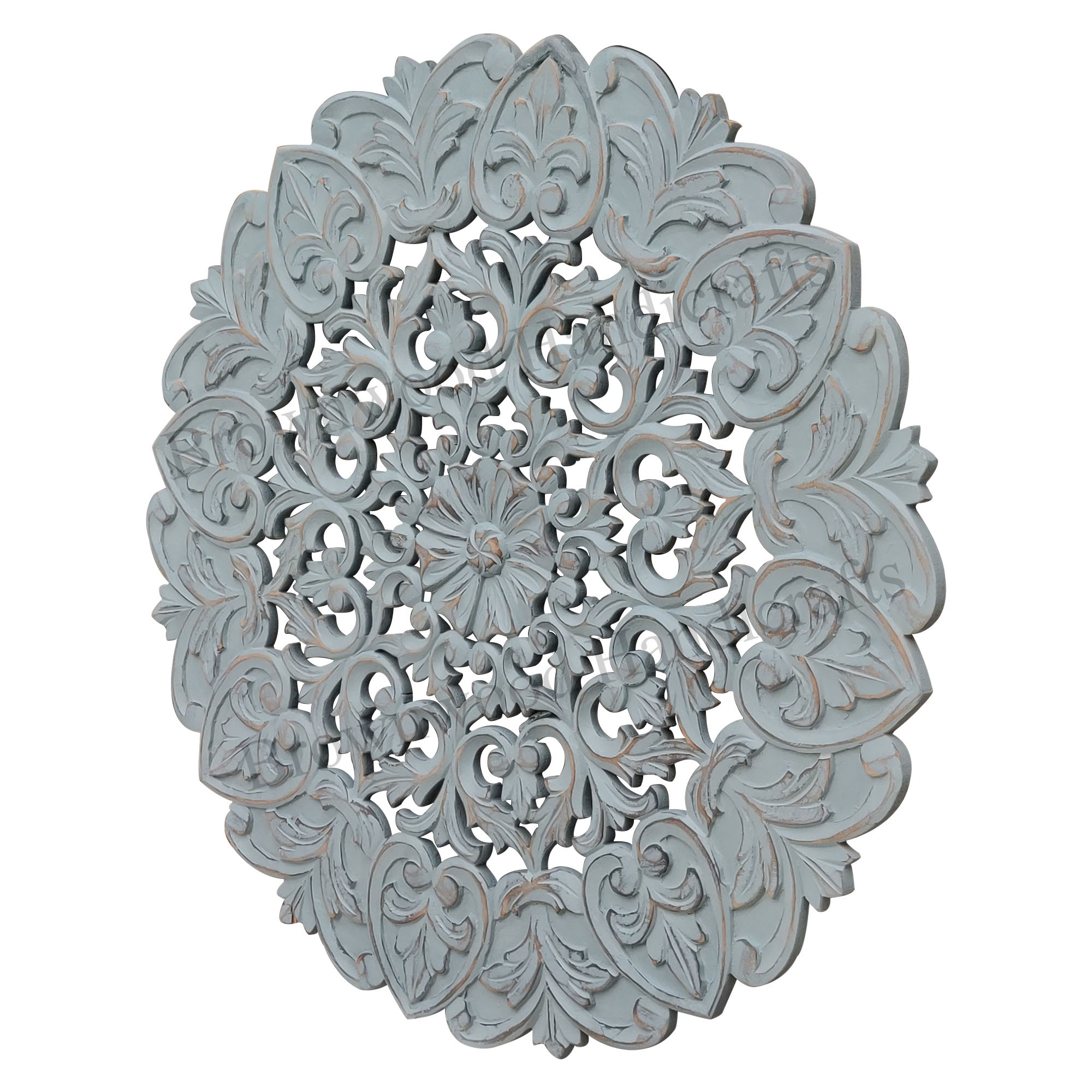 Mdf Hand Carved Wall Panel - 60 X 60 Inches, Burnt Grey Antique Finish | Beautiful Round Design, Perfect For Amazon Resellers