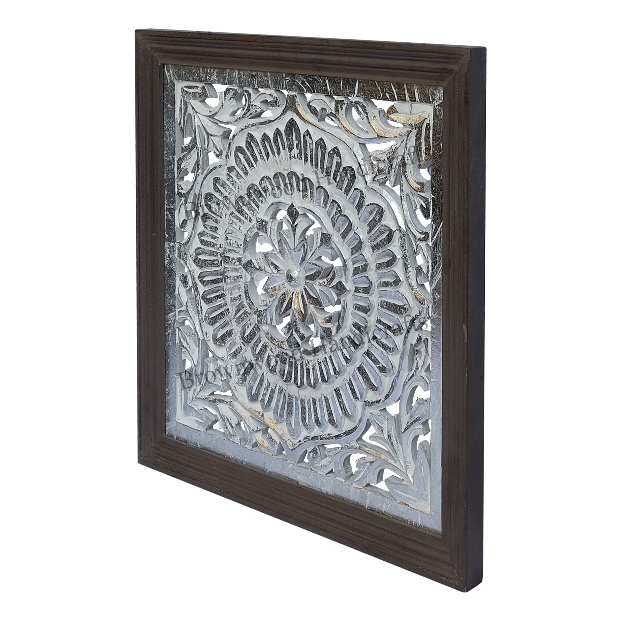 Mdf Carved Wall Panel - 16x16 Inches, White Silver Foil Finish, Hand Carved Design