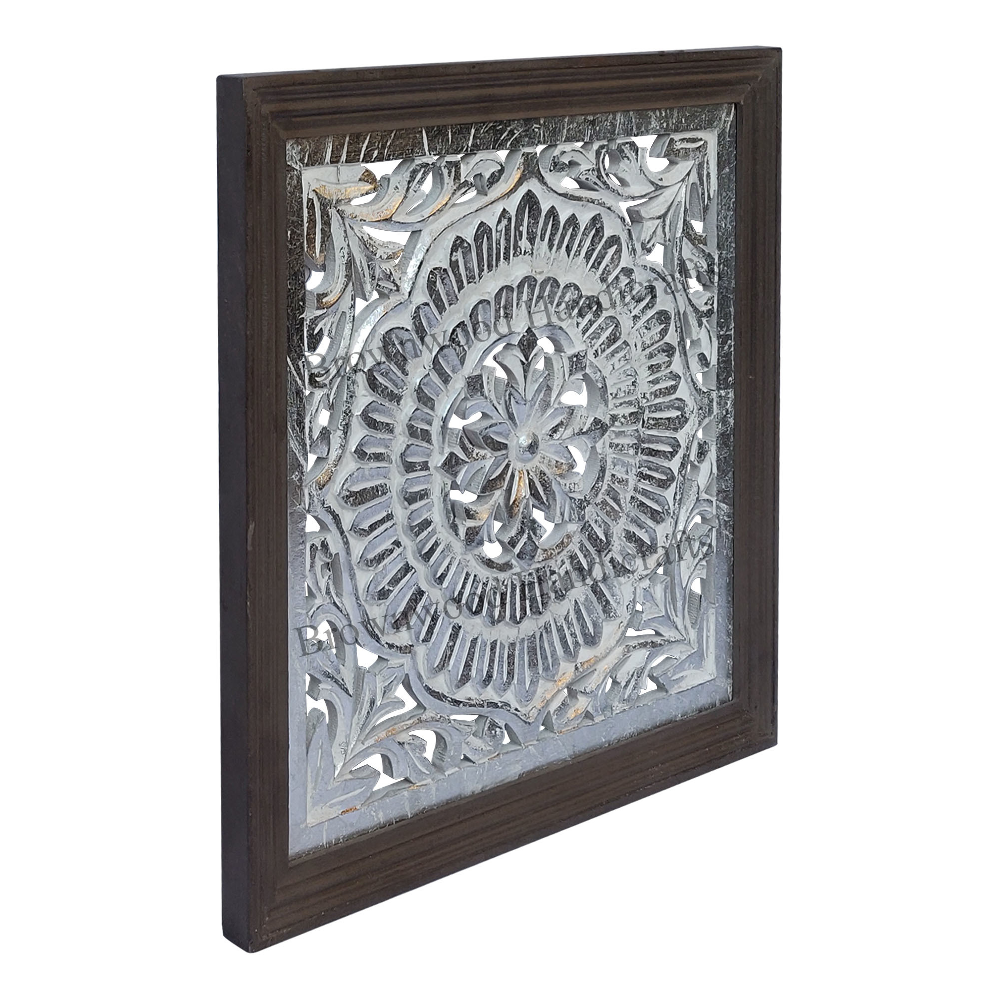 Mdf Carved Wall Panel - 16x16 Inches, White Silver Foil Finish, Hand Carved Design