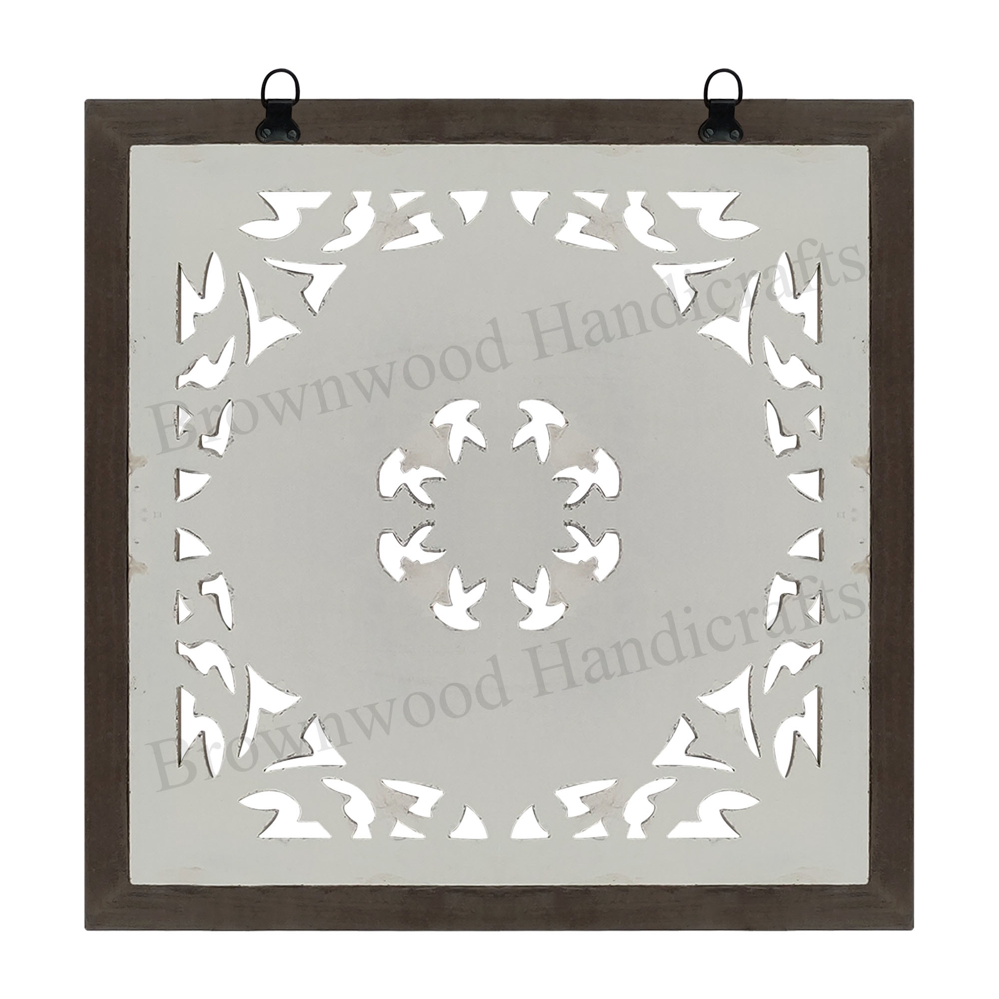 Mdf Carved Wall Panel - 16x16 Inches, White Silver Foil Finish, Hand Carved Design