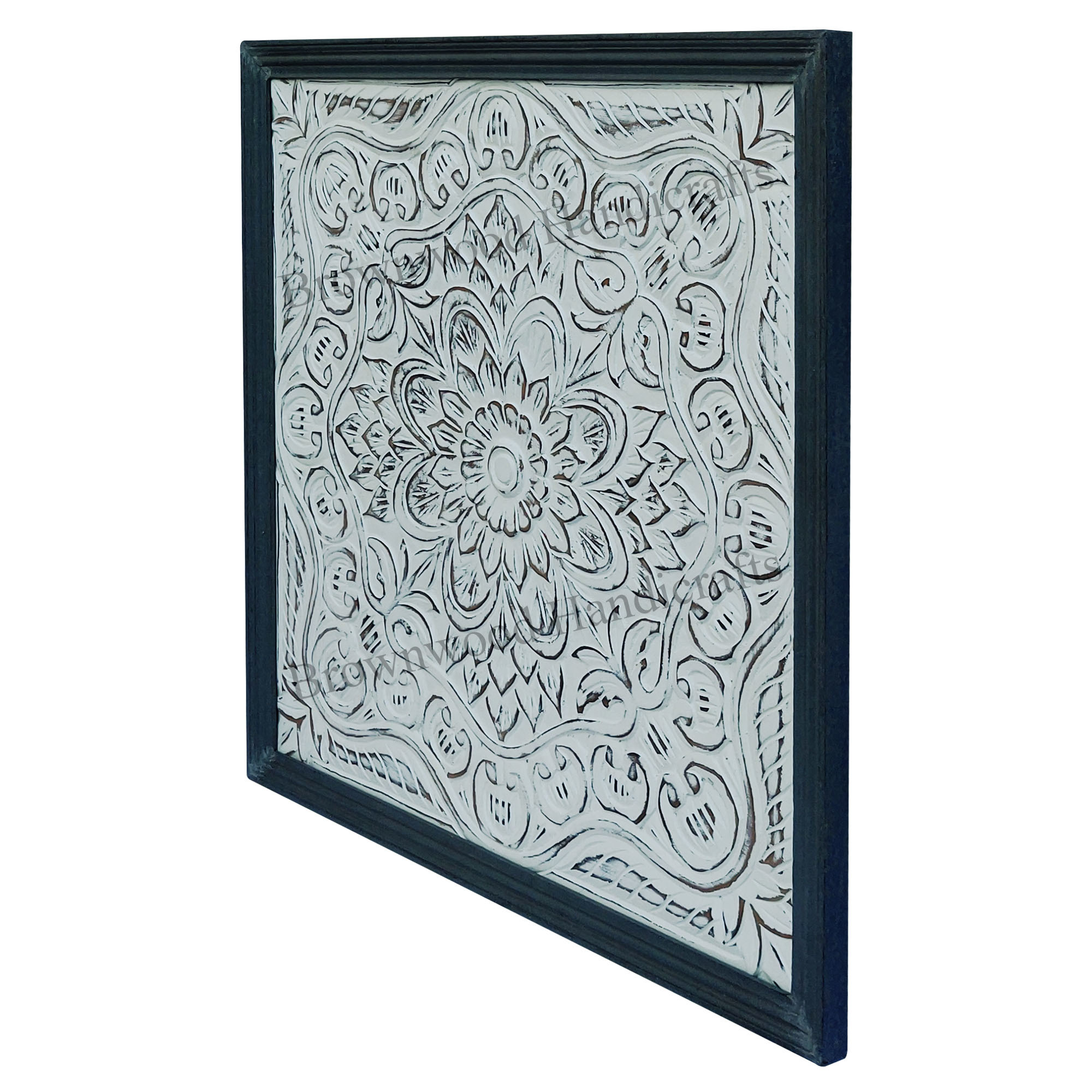 Mdf Hand Carved Wall Panel - 24 X 24 Inch, Burnt White Antique Finish | Beautiful Square Design, 22 Mm Thickness