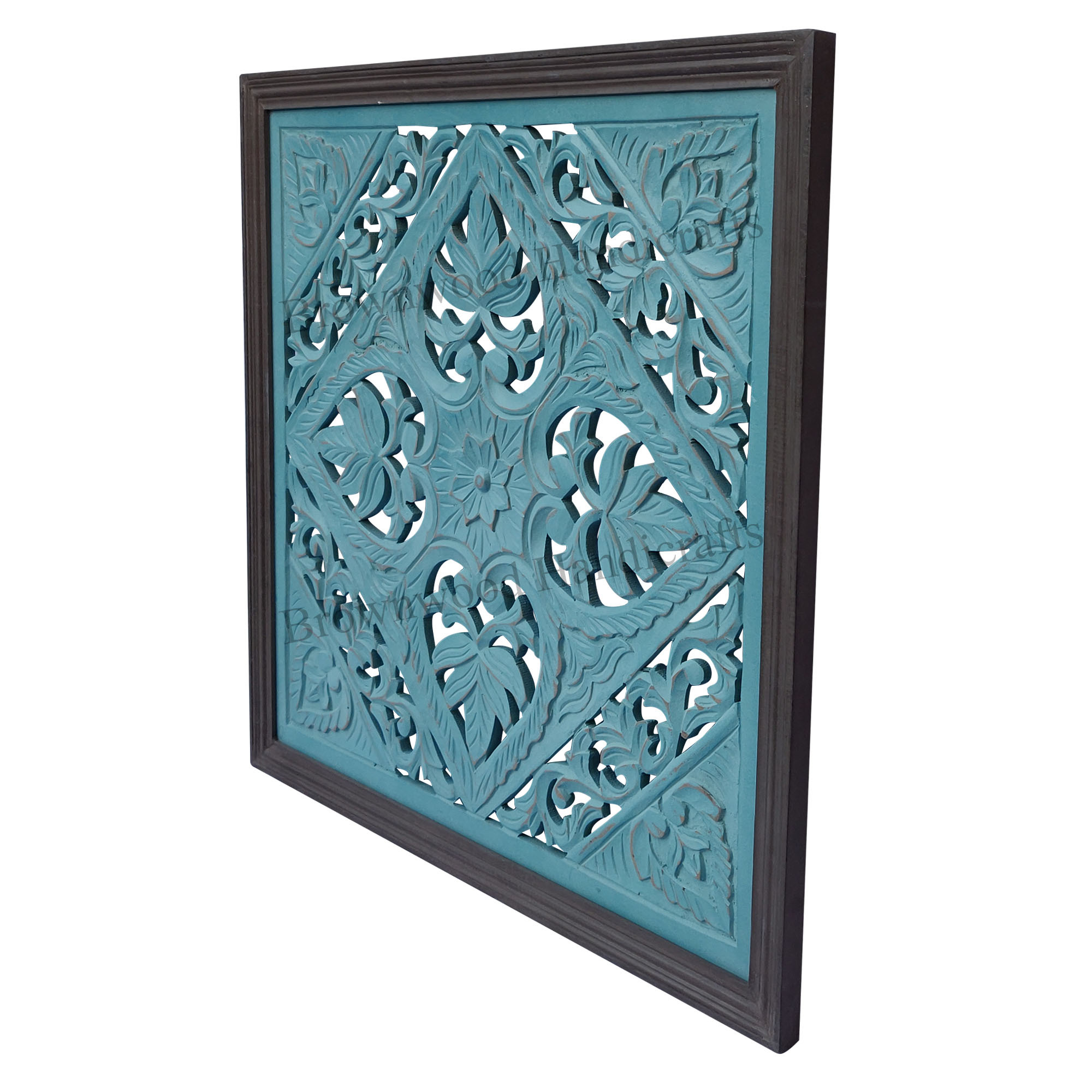 Square Hand Carved Wall Panel - Mdf Wood, 24 X 24 Inch, Grey Antique Finish | Elegant Decorative Art For Home Décor
