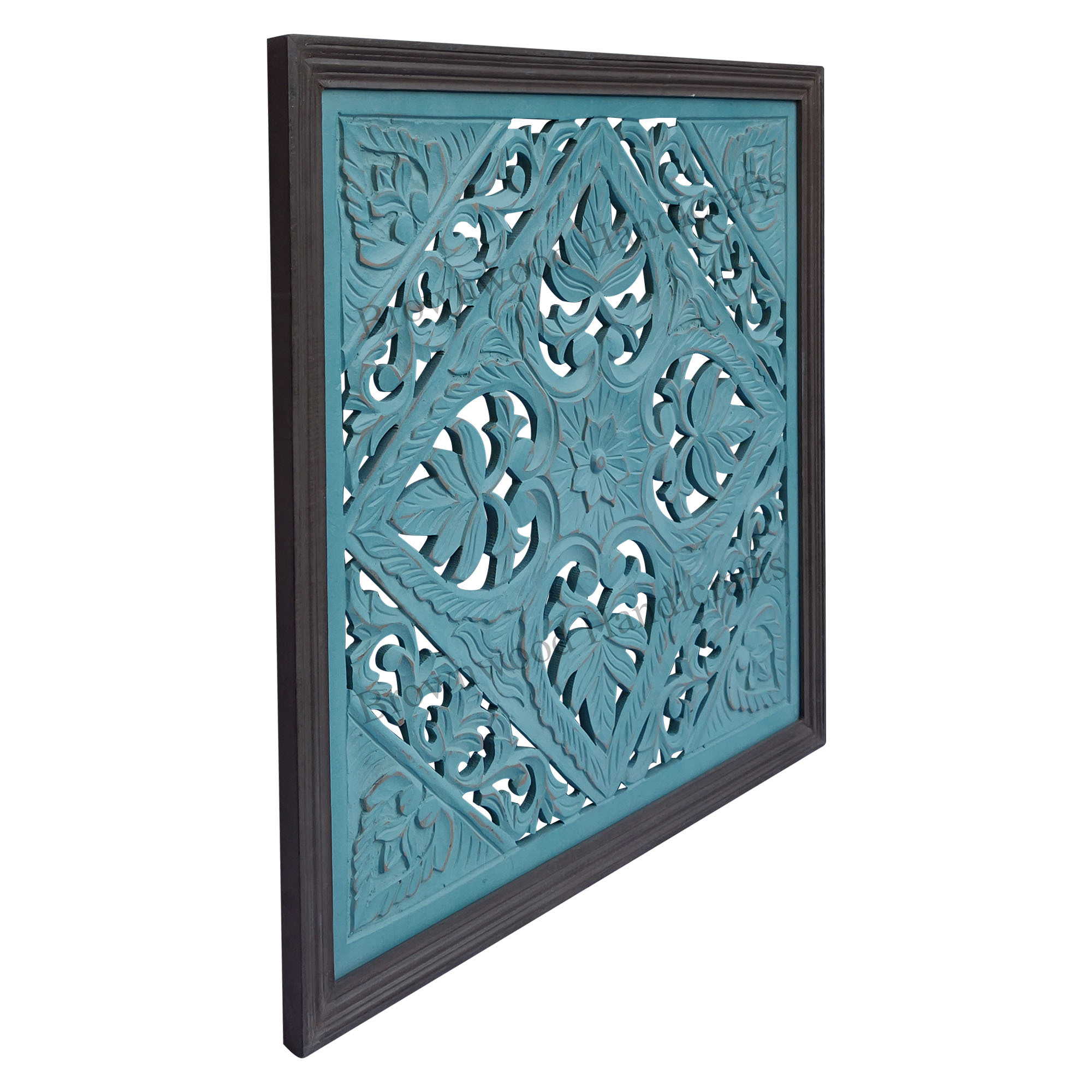 Square Hand Carved Wall Panel - Mdf Wood, 24 X 24 Inch, Grey Antique Finish | Elegant Decorative Art For Home Décor