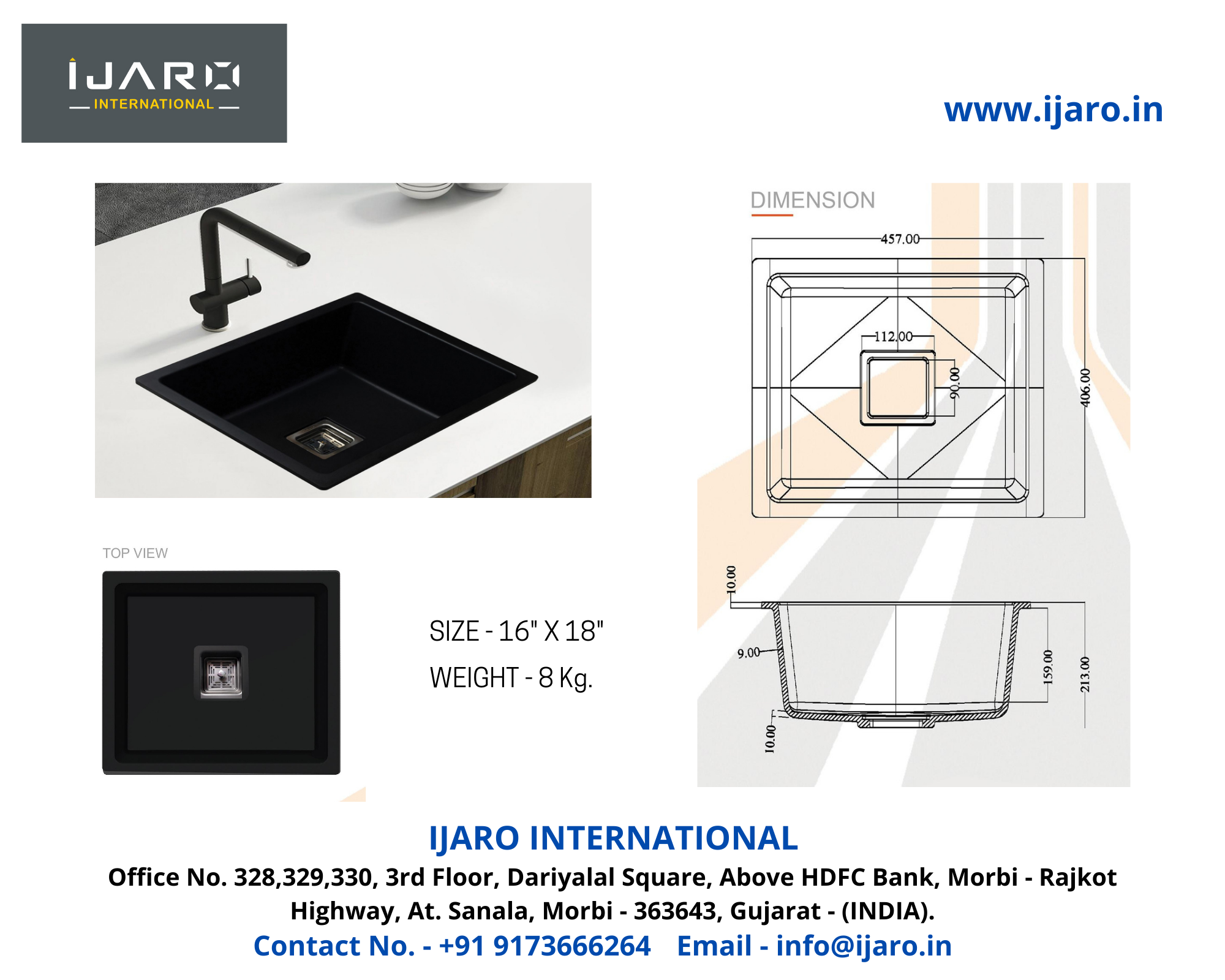 Quartz Kitchen Sink - 1 Bowl Undermount | Matte Black Quartz Composite Durable And Bold Design