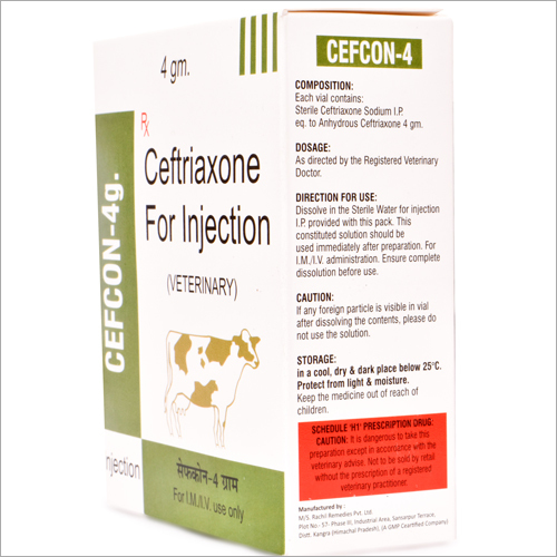 Ceftriaxone For Injection - 4 Gm Liquid Antibiotic Solution | Veterinary Use, Storage In Cool Dark Place, Who & Gmp Certified