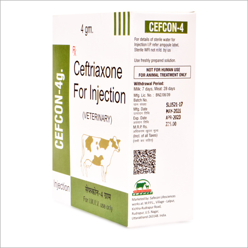 Ceftriaxone For Injection - 4 Gm Liquid Antibiotic Solution | Veterinary Use, Storage In Cool Dark Place, Who & Gmp Certified