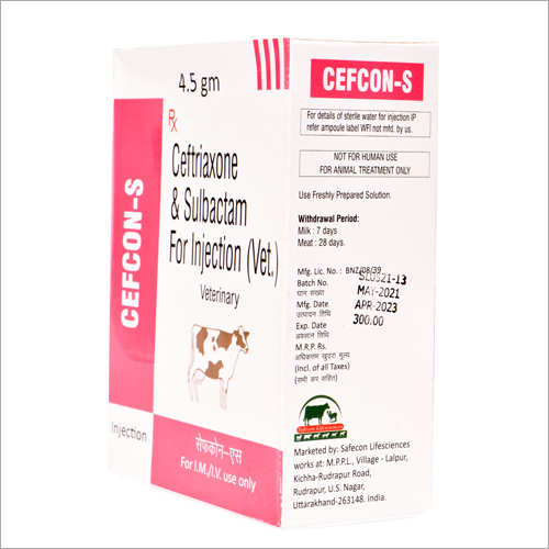 Ceftriaxone & Sulbactam - 3 Gm Ceftriaxone Sodium + 1.5 Gm Sulbactam Liquid Injectable | Veterinary Antibiotic For Small & Big Animals, Who & Gmp Certified