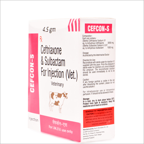 Ceftriaxone & Sulbactam - 3 Gm Ceftriaxone Sodium + 1.5 Gm Sulbactam Liquid Injectable | Veterinary Antibiotic For Small & Big Animals, Who & Gmp Certified