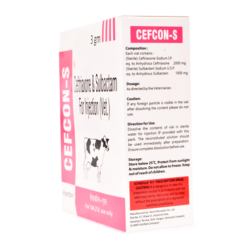 Ceftriaxone And Sulbactam - 3 Gm Veterinary Injectable | Excellent Antibiotic For Small & Big Animals, Store Below 25°c In Cool, Dry & Dark Place