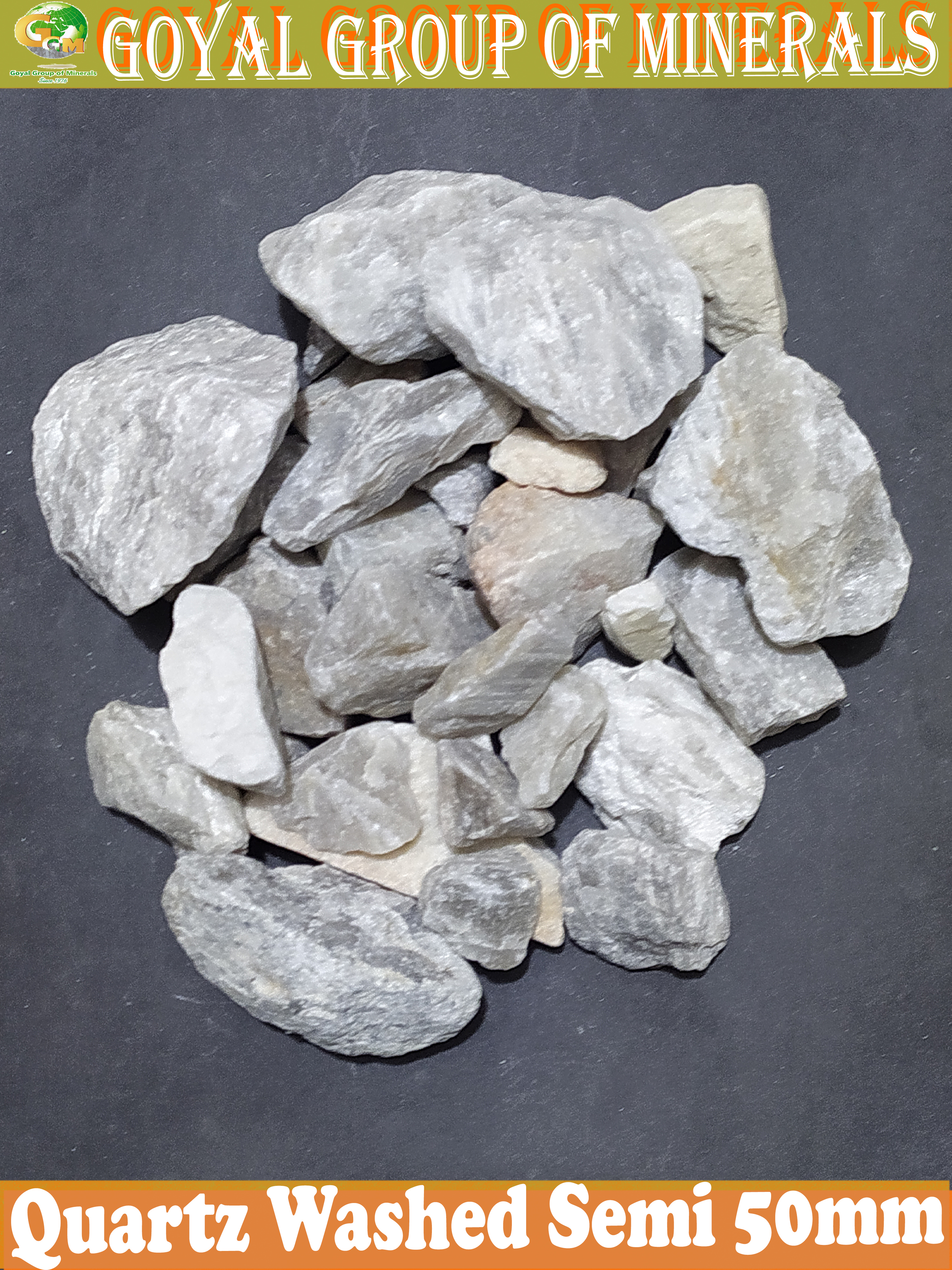 Quartz Stone 50mm Semi - Semi Quartz Grits, White Color, Granule Shape | Application: Grinding & Silica Sand Manufacturing, Sio2 97.5% Min.