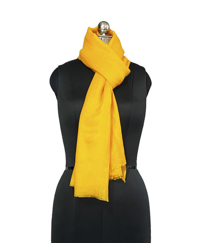 मशीन से बने पश्मीना फाइन वूल प्लेन येलो यूनिसेक्स स्कार्फ