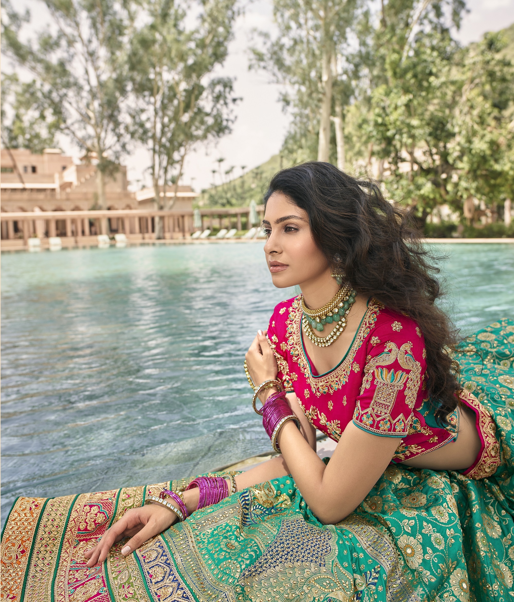 Sabyasachi Bridal Lehenga Choli - Handmade Silk Dress, Customized Size, Short Long Sleeves, Embroidered Design, Dry Clean Only