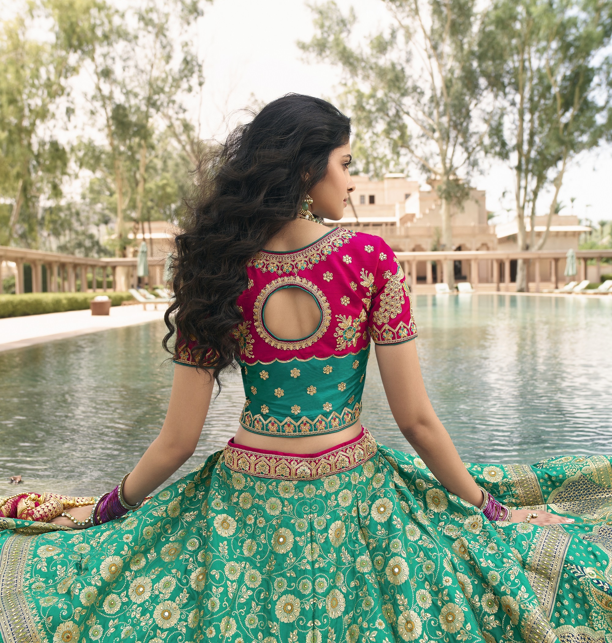 Sabyasachi Bridal Lehenga Choli - Handmade Silk Dress, Customized Size, Short Long Sleeves, Embroidered Design, Dry Clean Only