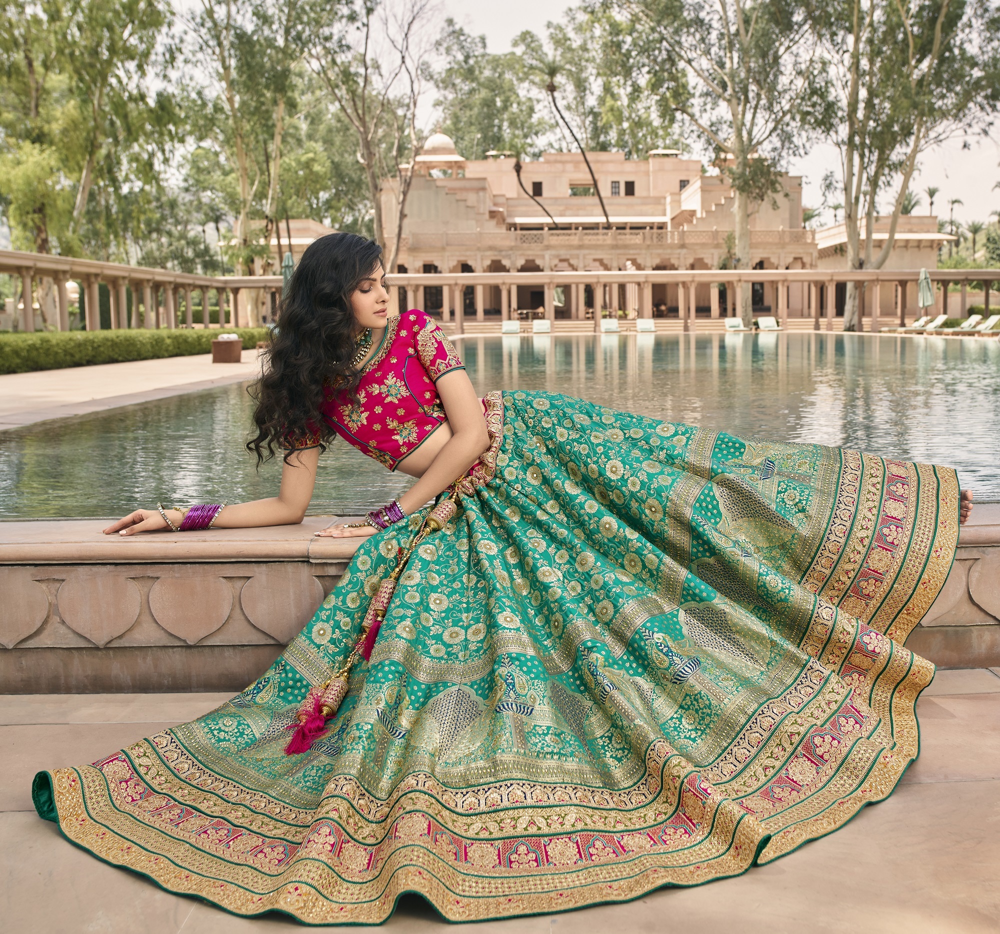 Sabyasachi Bridal Lehenga Choli - Handmade Silk Dress, Customized Size, Short Long Sleeves, Embroidered Design, Dry Clean Only
