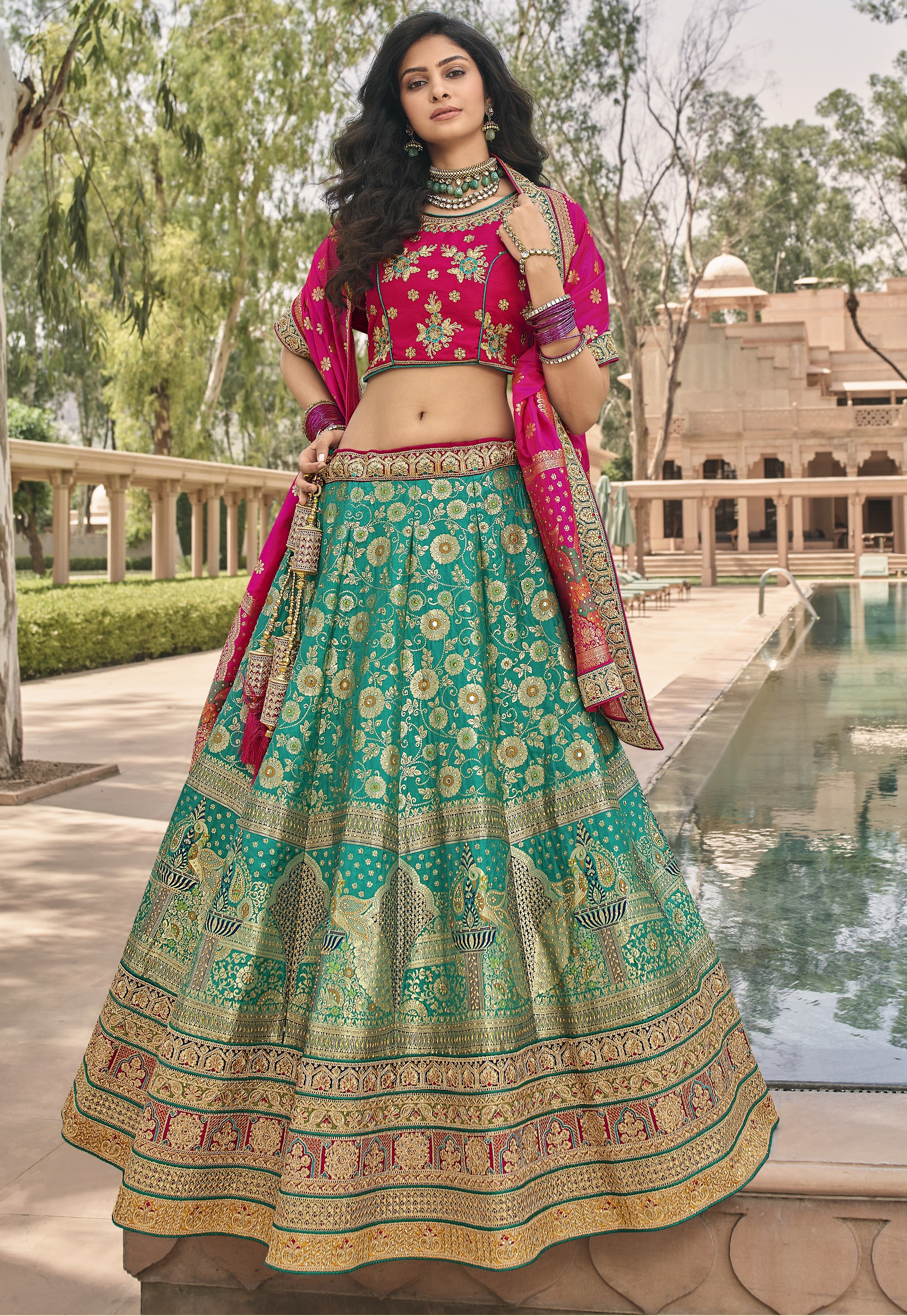 Sabyasachi Bridal Lehenga Choli - Handmade Silk Dress, Customized Size, Short Long Sleeves, Embroidered Design, Dry Clean Only