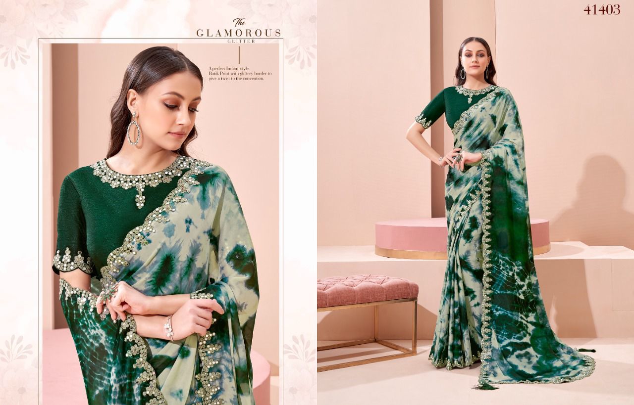Party Wear Saree - Georgette Fabric, Embroidered Pattern | Zari Work, Bollywood Style, Stone Closure, Suitable For All Seasons