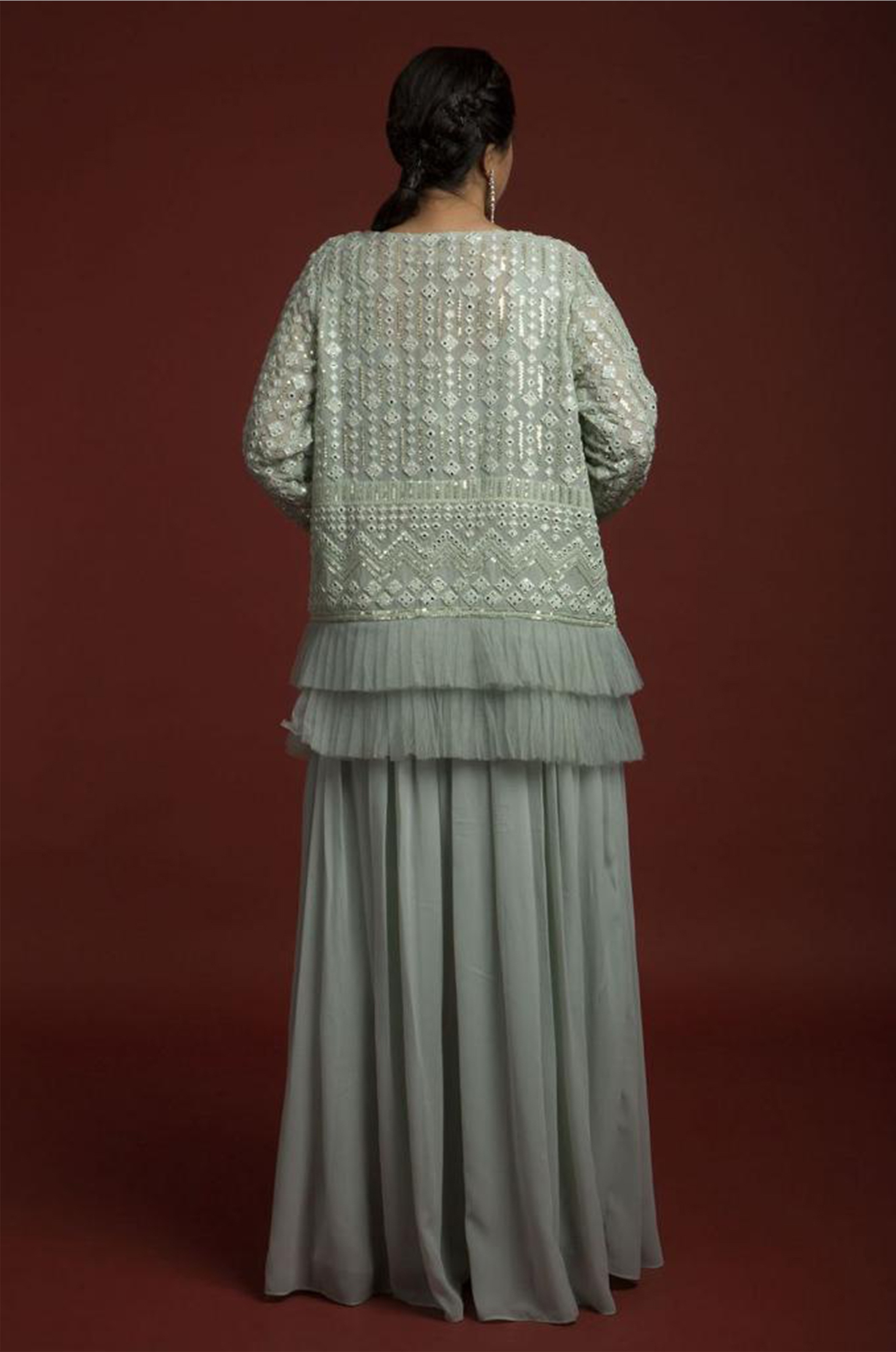 Salwar Kameez - Faux Georgette With Embroidery & Mirror Work | Trendy Plus Size, Full Sleeves, Dry Clean Only, For Sangeet & Festive Occasions