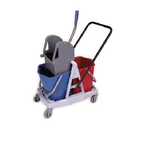 Wringer Bucket - Plastic, 18" x 14" x 30" Dimensions, Blue Color | 2 x 12 Gallon Capacity, Twin Bucket Wringer, Telescopic Handle, 4 Swivel Casters