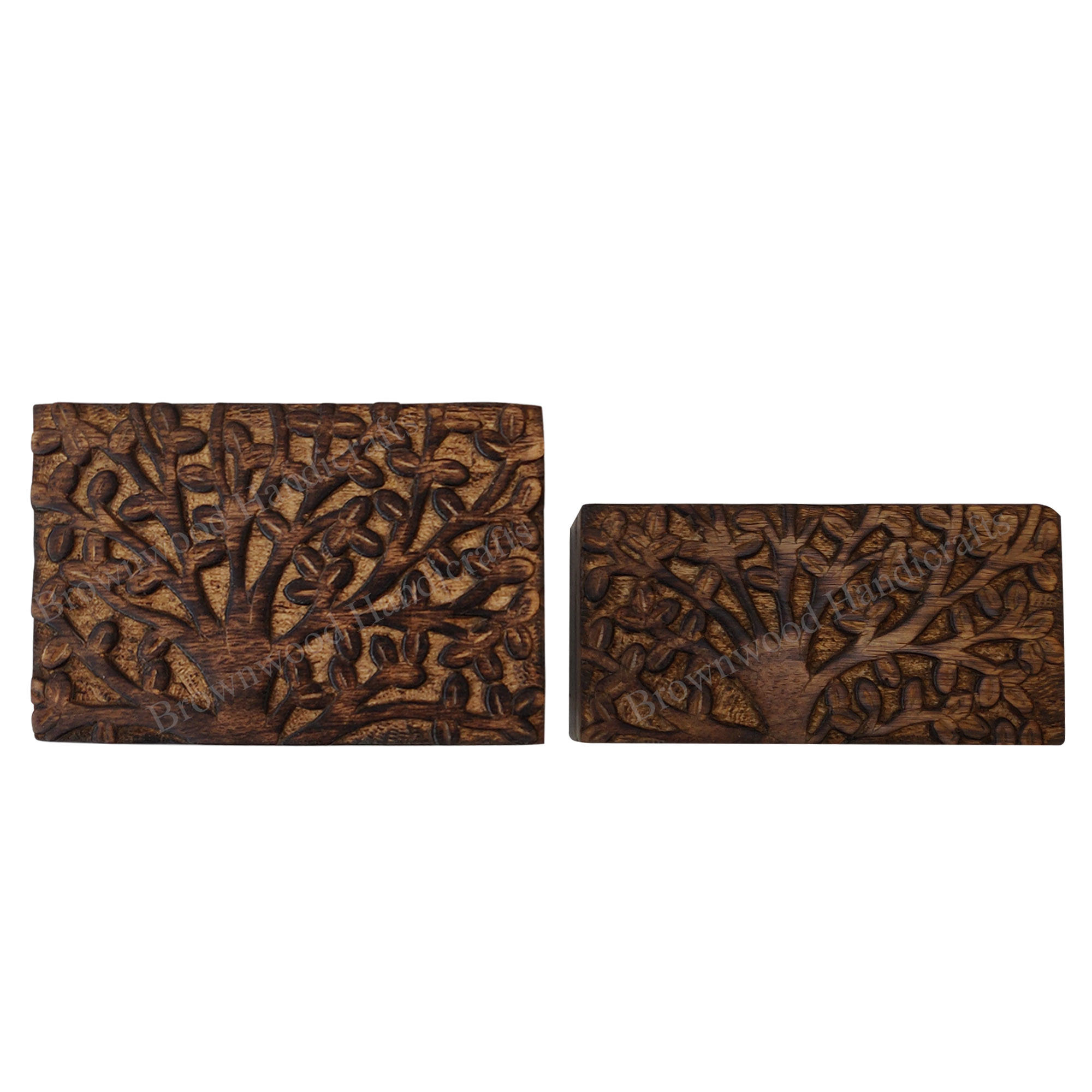 Mango Wood Carved Box Set Of 2 Size: 6 X 4 X 2.5 Inch 6 X 3 X 2.5 Inche