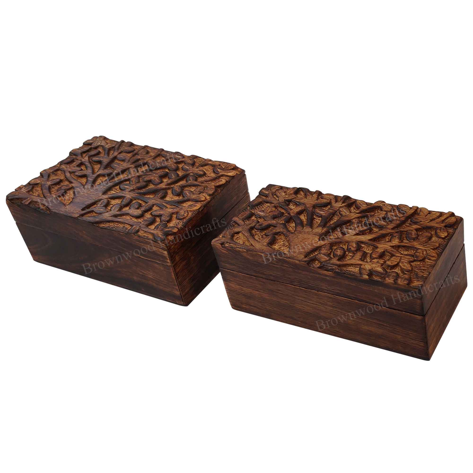 Mango Wood Carved Box Set Of 2 Size: 6 X 4 X 2.5 Inch 6 X 3 X 2.5 Inche
