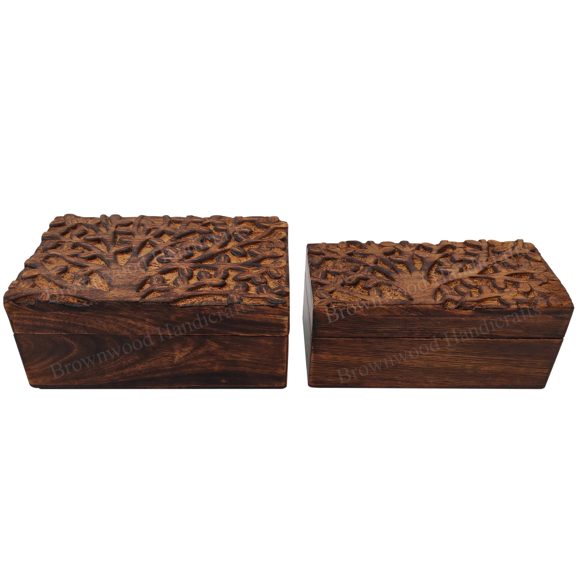 Mango Wood Carved Box Set Of 2 Size: 6 X 4 X 2.5 Inch 6 X 3 X 2.5 Inche